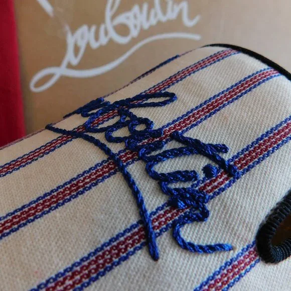 NIB Louboutin Dandelion slip on embroidered loafer Pic Nic stripe toile flat 43 - Picture 5 of 16
